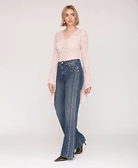 Avec Les Filles Women's Stud Detail Mid Rise Jeans