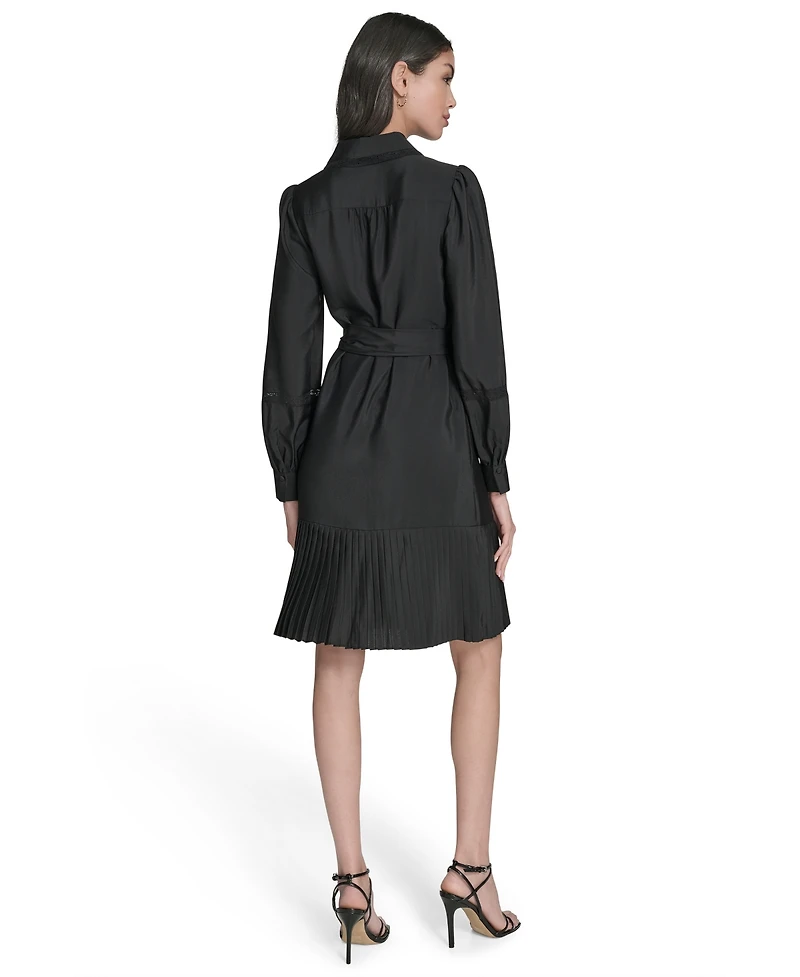 Eliza J Petite Pleated Long Sleeve Shirt Dress