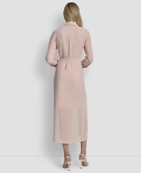 Dkny Women's Long Sleeve Collared Shirt Dress