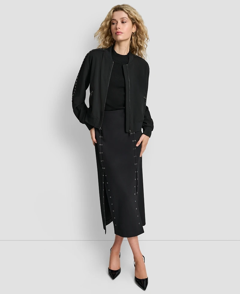 Dkny Women's Double Weave Grommet Bomber Long Sleeves Jacket