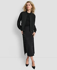 Dkny Women's Double Weave Grommet Bomber Long Sleeves Jacket