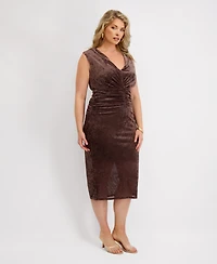 Siena Plus Ruched Front Velvet Midi Dress