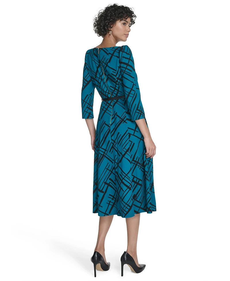 Calvin Klein Women's Belted Plaid Midi Dress