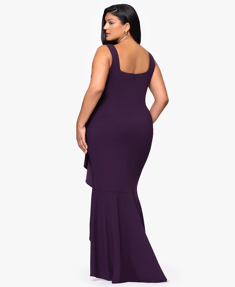 Betsy & Adam Plus Ruffle Detail Maxi Dress