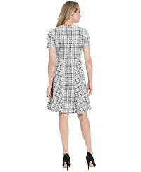 London Times Petite Short Sleeve Fit and Flare Dress