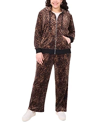 Vince Camuto Plus Velour Animal-Print Zip-Front Hoodie Jacket