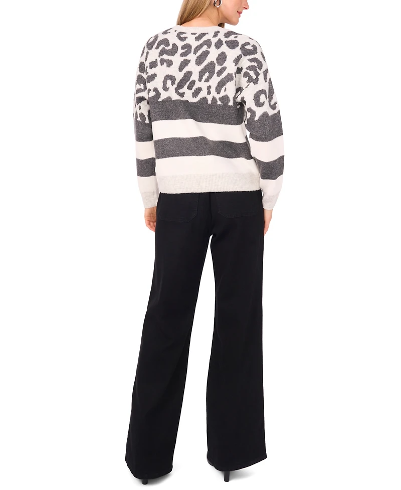 Vince Camuto Women's Leopard Stripe Long Sleeve Sweater