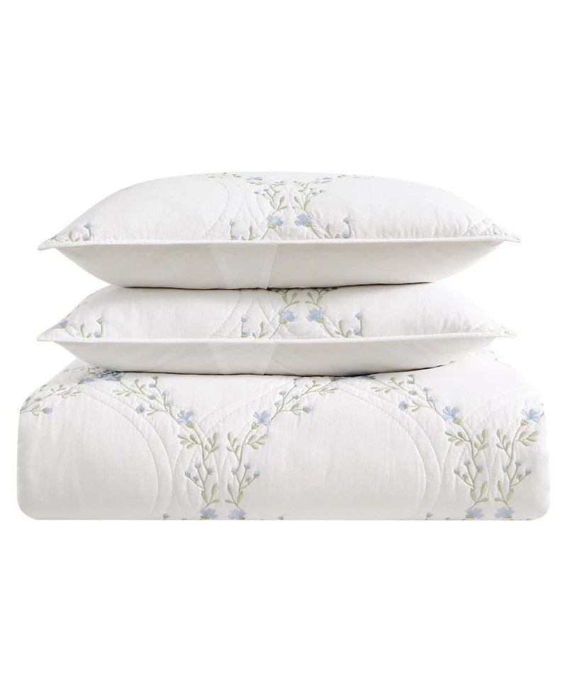 Laura Ashley Floral Embroidery Cotton -Pc. Quilt Set