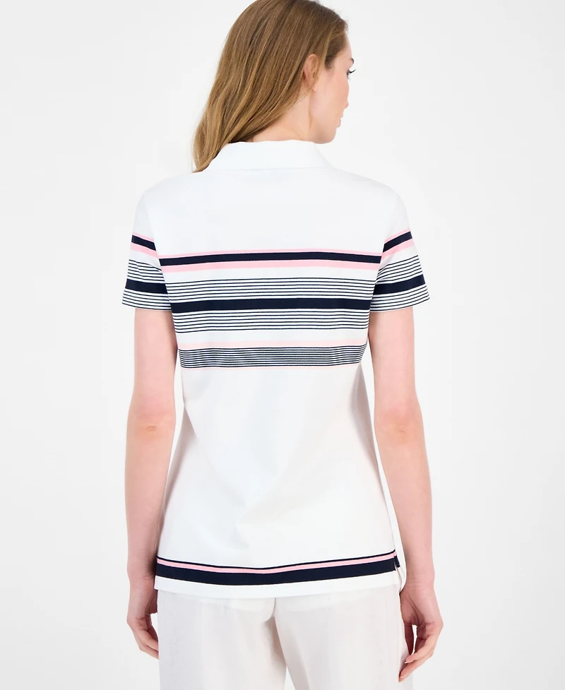 Tommy Hilfiger Women's Striped Pique Short-Sleeve Polo Shirt