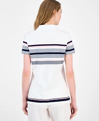 Tommy Hilfiger Women's Striped Pique Short-Sleeve Polo Shirt