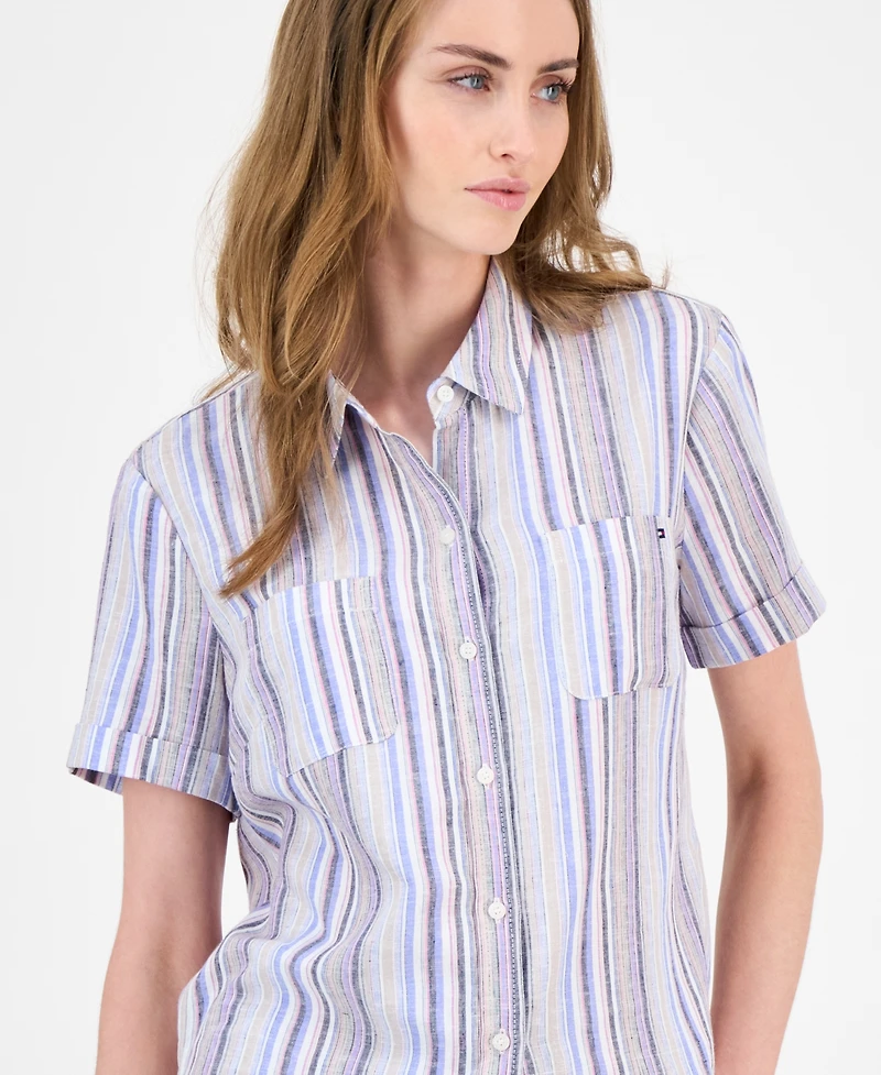 Tommy Hilfiger Women's Striped Short-Sleeve Camp Shirt