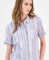 Tommy Hilfiger Women's Striped Short-Sleeve Camp Shirt