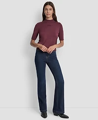 Dkny Jeans Petite Mock-Neck Embellished-Logo Sweater