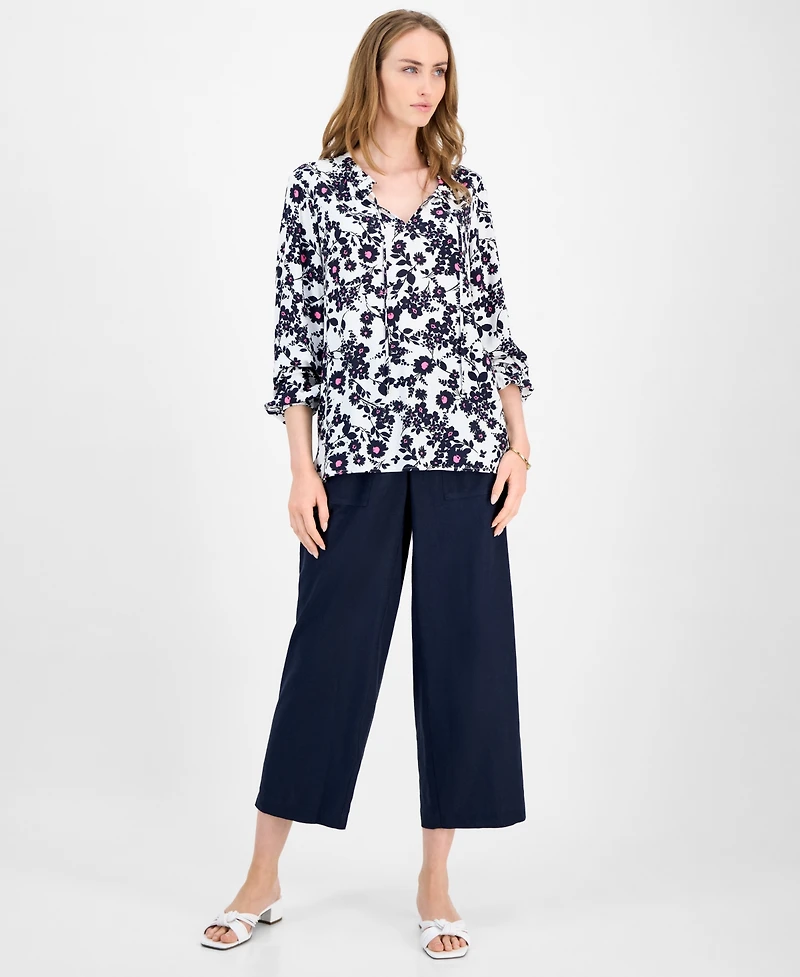 Tommy Hilfiger Women's Floral Tie-Neck Long-Sleeve Top