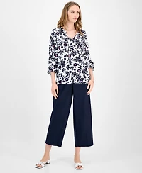 Tommy Hilfiger Women's Floral Tie-Neck Long-Sleeve Top