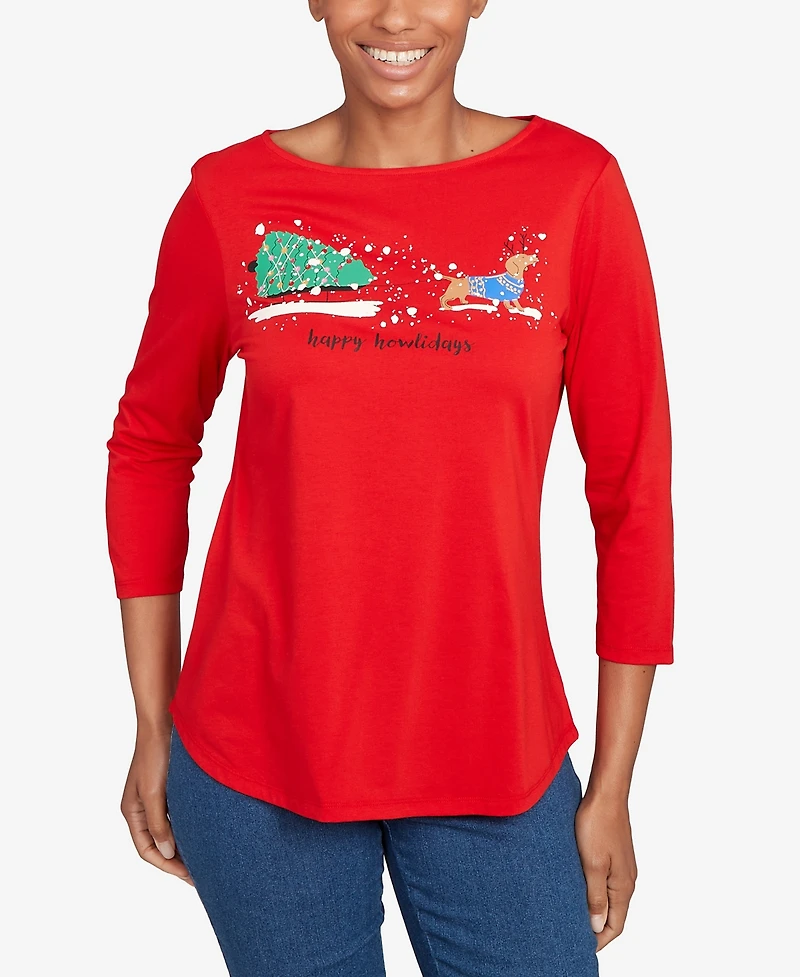 Ruby Rd. Petite Happy Howlidays Knit Top