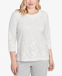 Alfred Dunner Women's Casual Vibe Embellished Striped Crew Neck Top