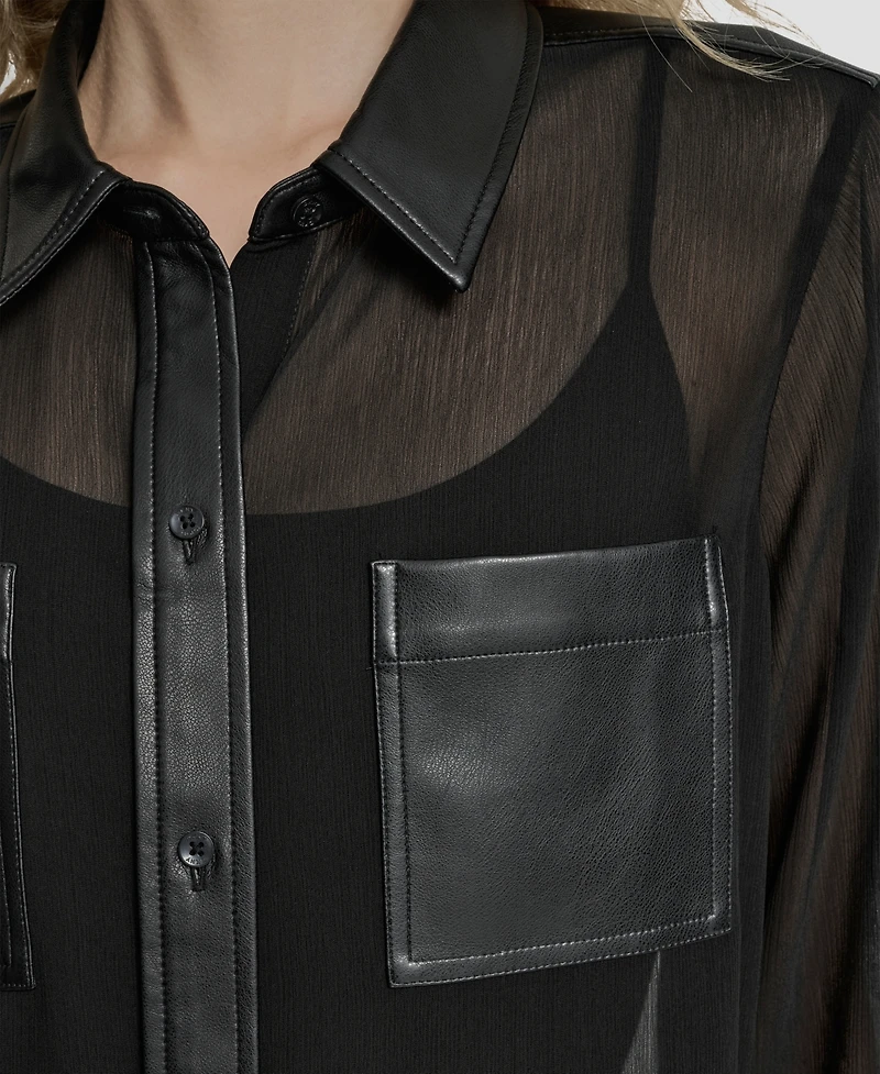 Dkny Women's Long Sleeve Collared Neck Top