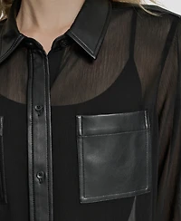 Dkny Women's Long Sleeve Collared Neck Top