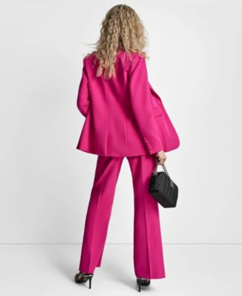 Dkny Womens Single Button Long Sleeve Blazer Printed Long Sleeve Top Pintuck Fit Flare Trousers