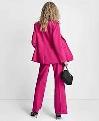 Dkny Womens Single Button Long Sleeve Blazer Printed Long Sleeve Top Pintuck Fit Flare Trousers