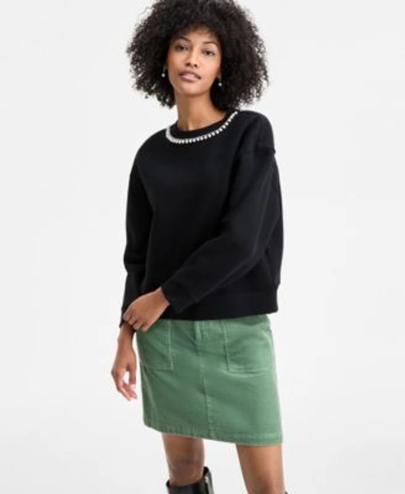 On 34th Womens Imitation Pearl Embellished Crewneck Sweatshirt Macys Exclusive