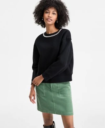 On 34th Womens Imitation Pearl Embellished Crewneck Sweatshirt Macys Exclusive