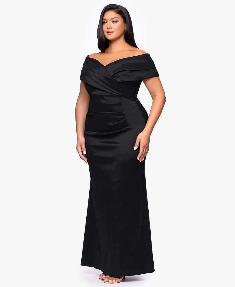 Betsy & Adam Plus Off-The-Shoulder Dress