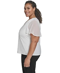 Calvin Klein Plus Mixed Media Flutter-Sleeve Blouse
