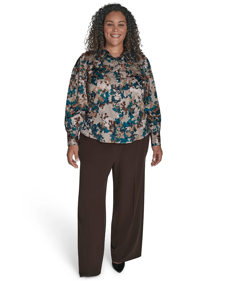 Calvin Klein Plus Printed Charmeuse Long-Sleeve Blouse