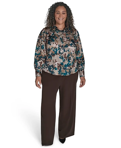 Calvin Klein Plus Printed Charmeuse Long-Sleeve Blouse