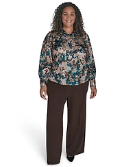 Calvin Klein Plus Printed Charmeuse Long-Sleeve Blouse