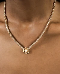 Sterling Forever Rosa Cultivated Pearl Flower Cubic Zirconia Tennis Necklace
