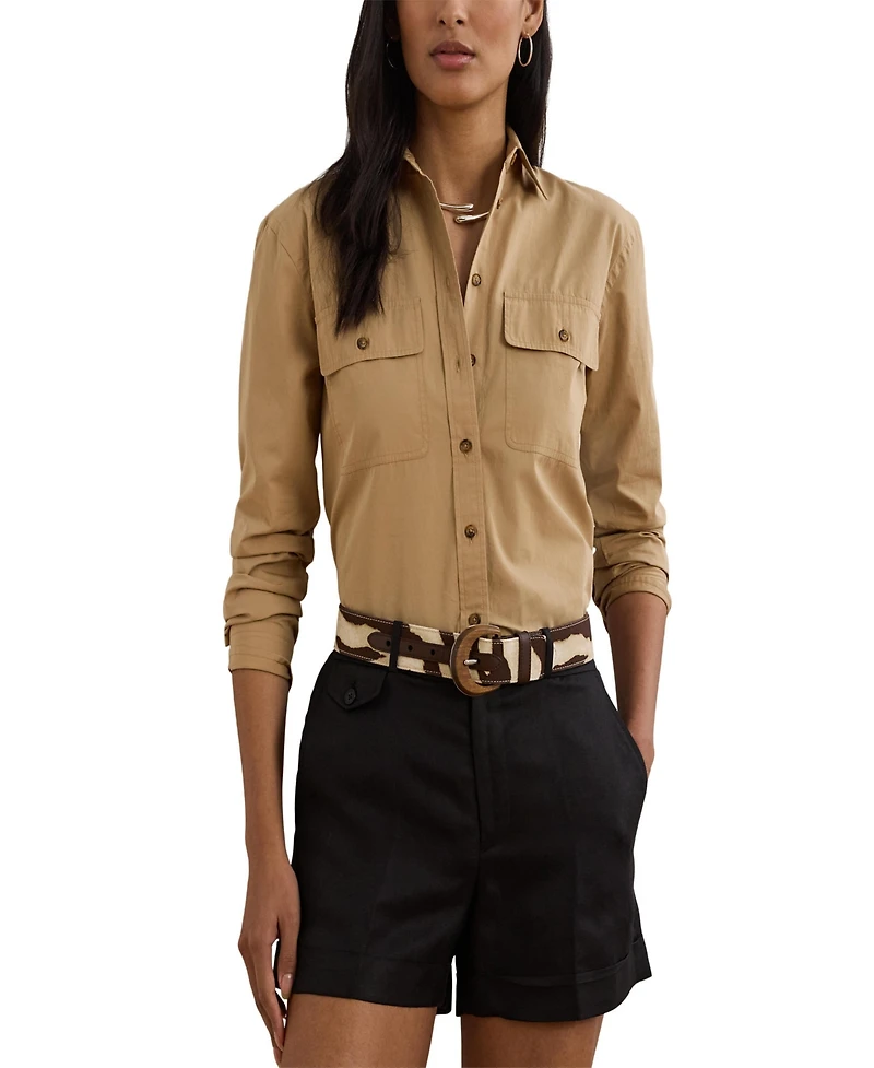 Lauren Ralph Zebra-Print Wood-Buckle Wide Belt