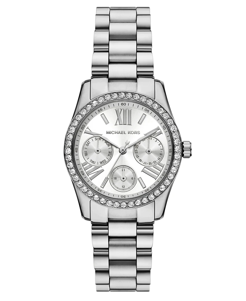 Michael Kors Women's Lexington Multifunction Silver-Tone Stainless Steel Watch, 34mm