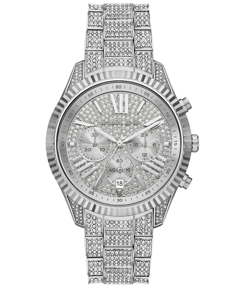 Michael Kors Women's Lexington Chronograph Silver-Tone Stainless Steel Watch, 42mm