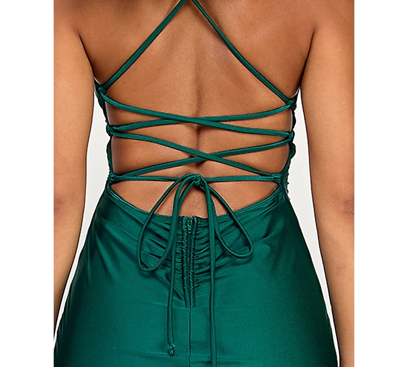 Katia Rae Juniors' Sleeveless Lace-Up-Back Gown