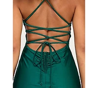Katia Rae Juniors' Sleeveless Lace-Up-Back Gown
