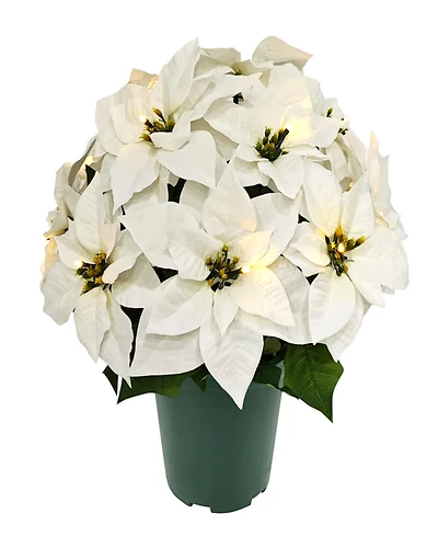 Puleo 19" Pre-Lit Artificial Potted White Poinsettias