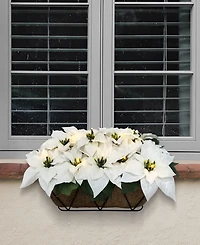 Puleo 24" Pre-Lit Artificial White Poinsettia Window Box Decor