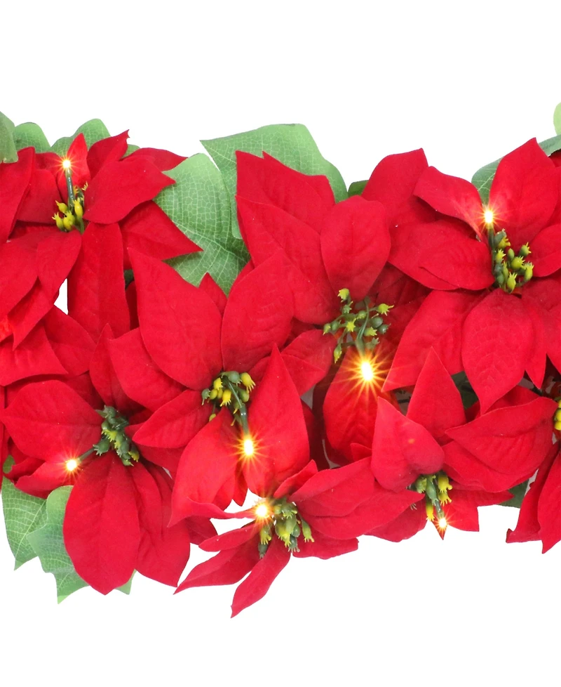Puleo 12" Pre-Lit Artificial Poinsettia Garland