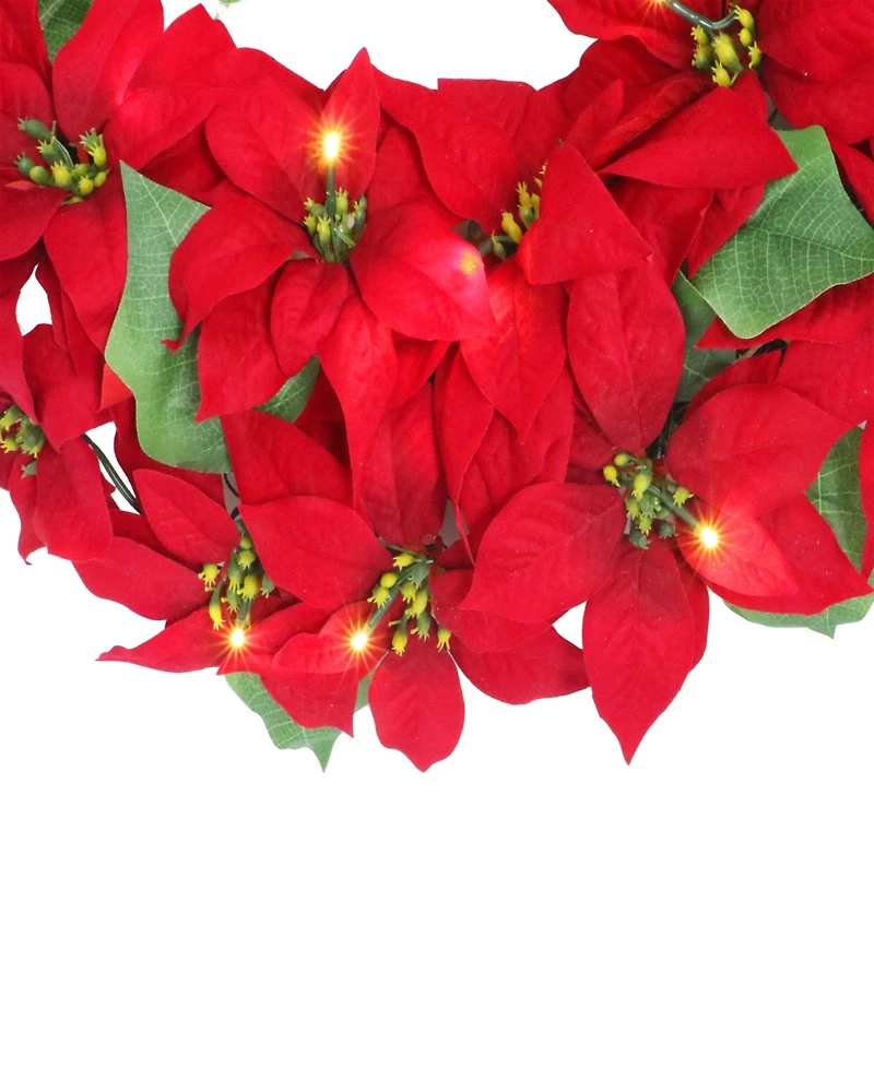 Puleo 24" Pre-Lit Artificial Red Poinsettia Wreath