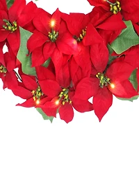 Puleo 24" Pre-Lit Artificial Red Poinsettia Wreath