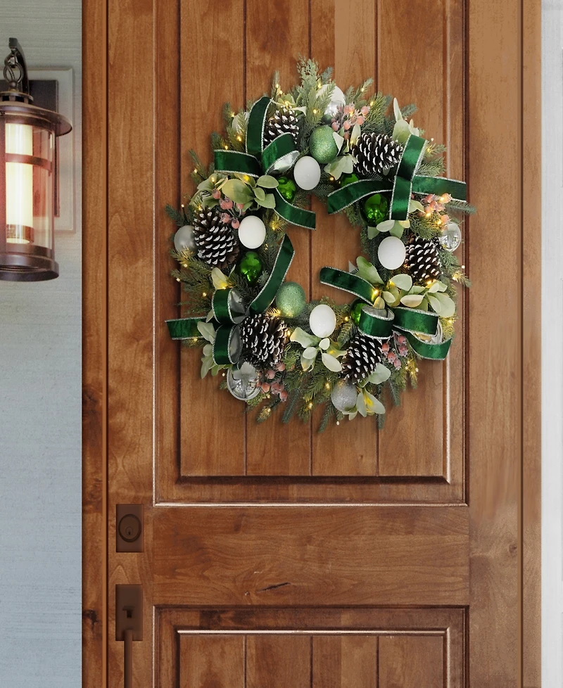 Puleo 26" Pre-Lit Artificial Adorned Christmas Wreath