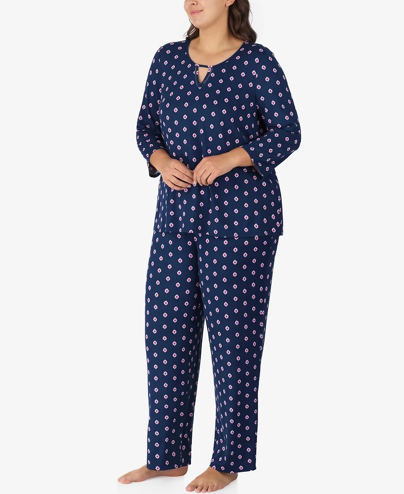 Ellen Tracy Plus 2-Piece 3/4-Sleeve Top and Pants Pajama Set