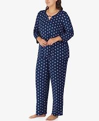 Ellen Tracy Plus 2-Piece 3/4-Sleeve Top and Pants Pajama Set