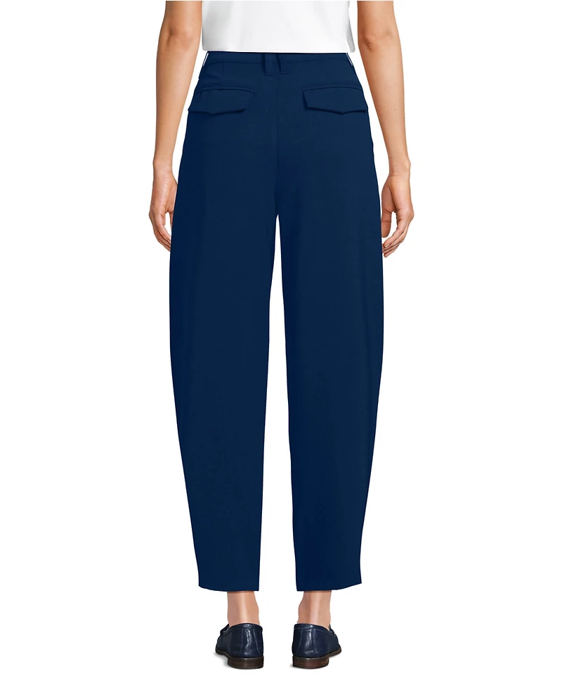 Lands' End Women's Crepe High Rise Pleated Barrel Leg Ankle Pants