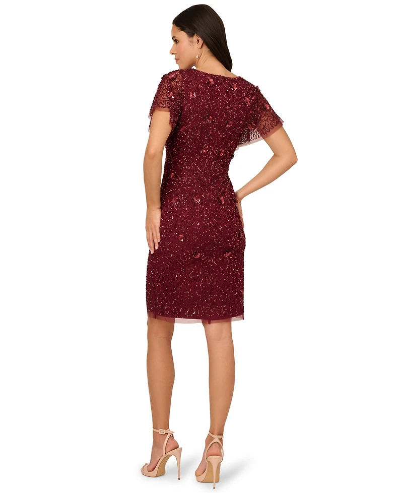 Adrianna Papell Women's Beaded Dolman Sleeve Sheath Dress