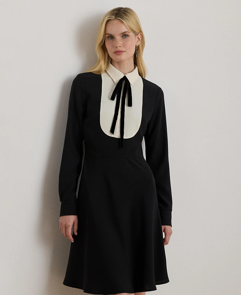 Lauren Ralph Women's Tie Neck Long Sleeve Dress