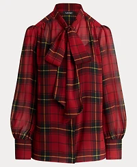 Lauren Ralph Women's Plaid Tie-Neck Blouse